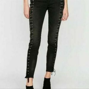 Express Mid Rise Black Ankle Jean with lace up detail, size 4R